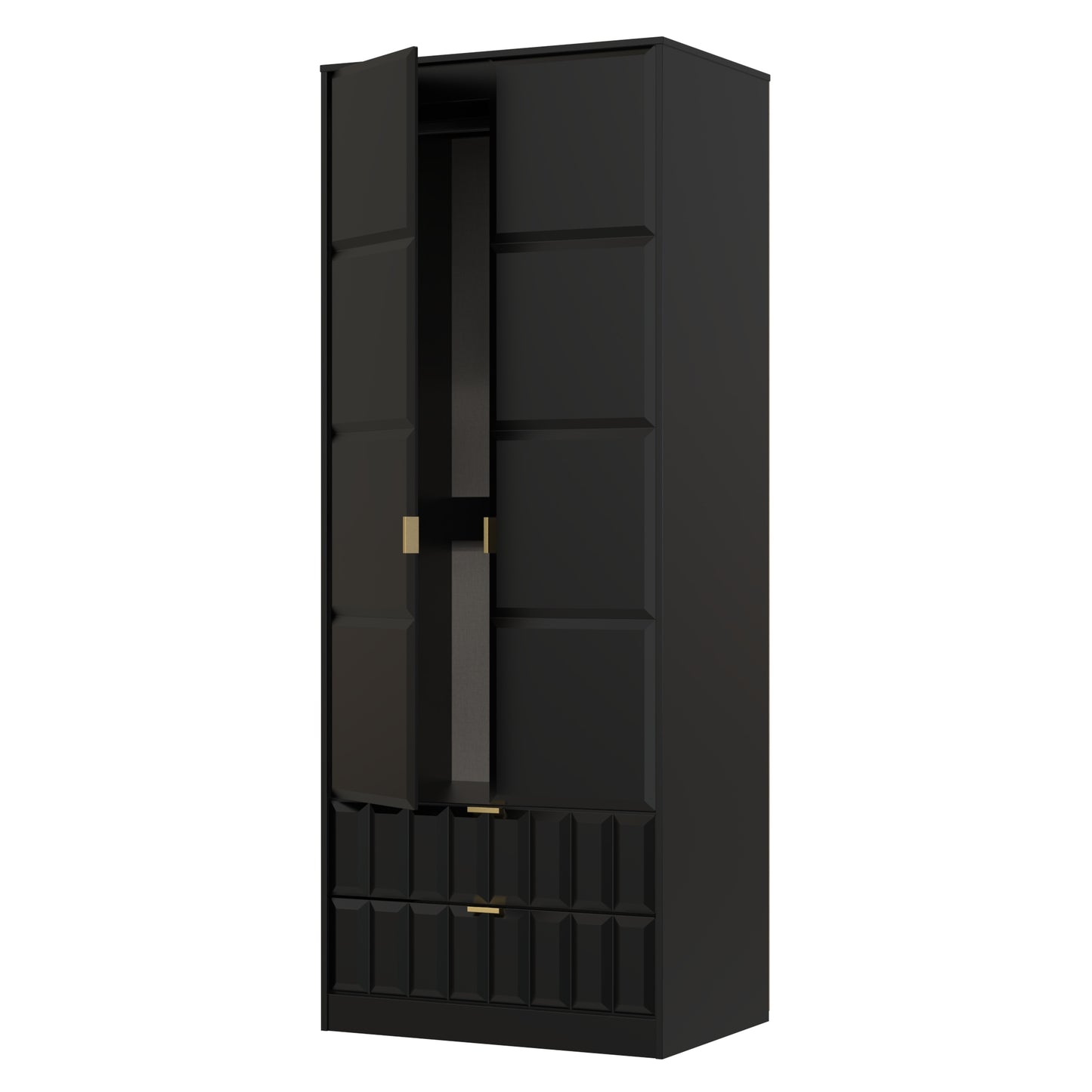 Cube Tall Wardrobe Black 2 Doors 2 Drawers 197cm