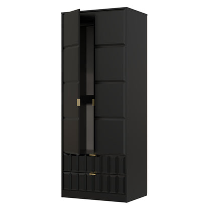 Cube Tall Wardrobe Black 2 Doors 2 Drawers 197cm