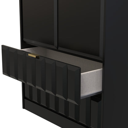 Cube Tall Wardrobe Black 2 Doors 2 Drawers 197cm
