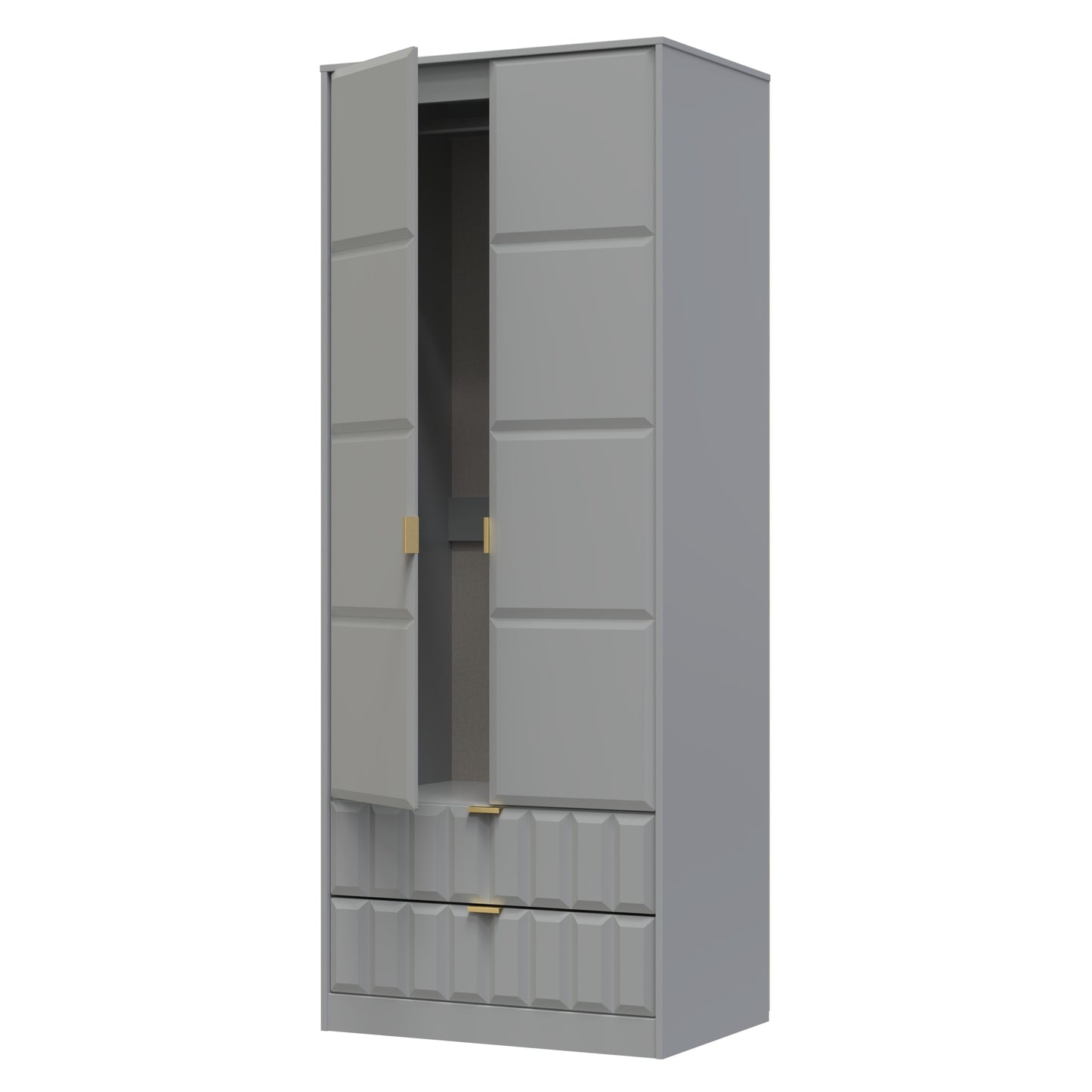 Cube Tall Wardrobe Grey 2 Doors 2 Drawers 197cm