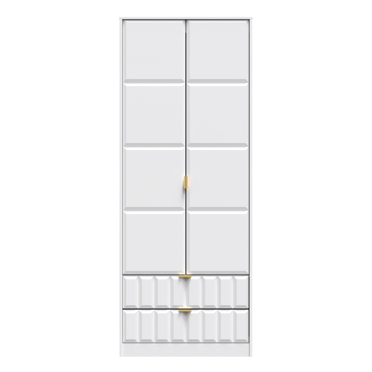 Cube Tall Wardrobe White 2 Doors 2 Drawers 197cm