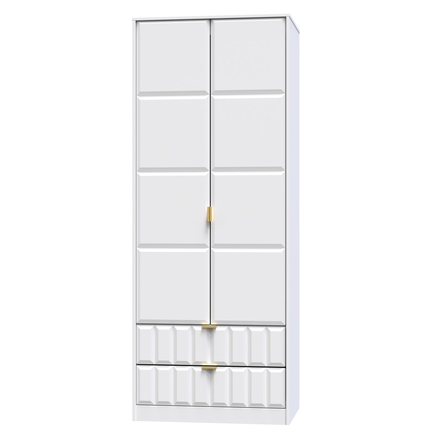 Cube Tall Wardrobe White 2 Doors 2 Drawers 197cm