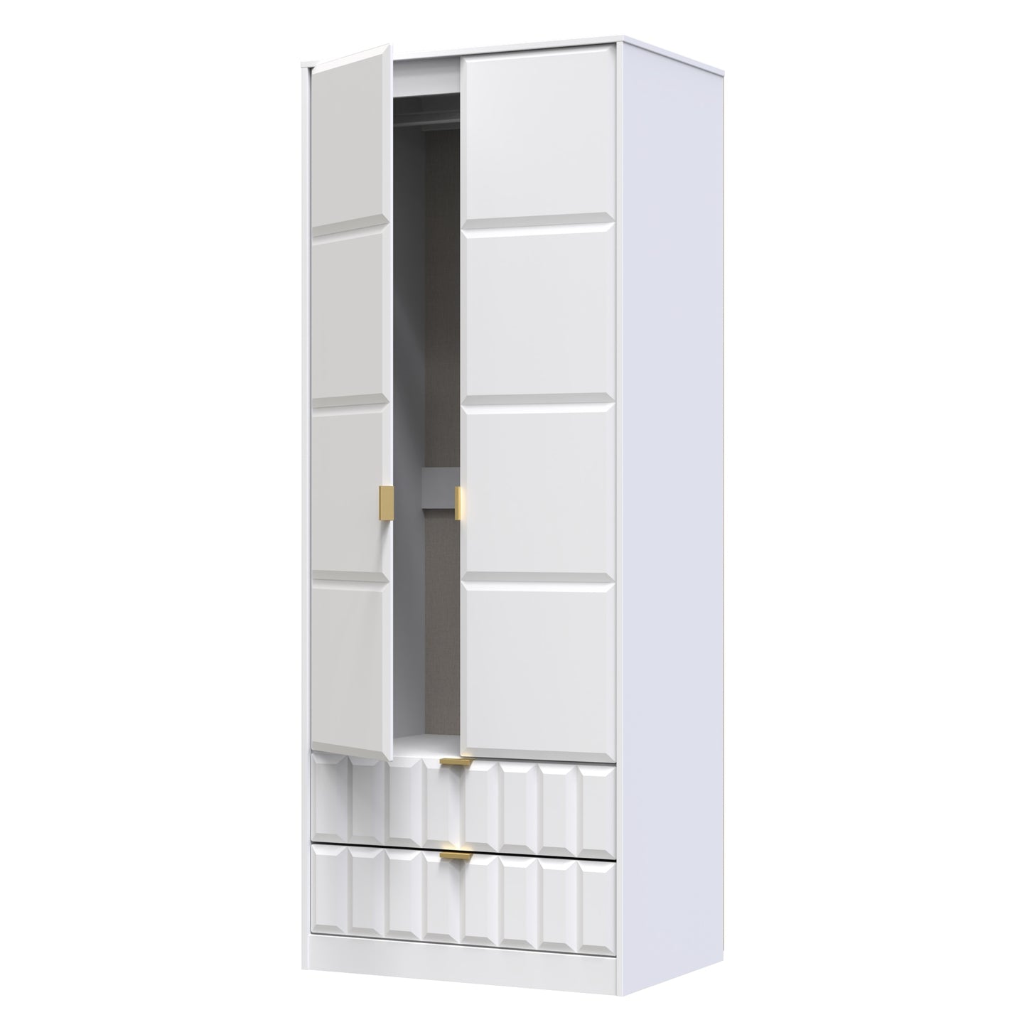 Cube Tall Wardrobe White 2 Doors 2 Drawers 197cm