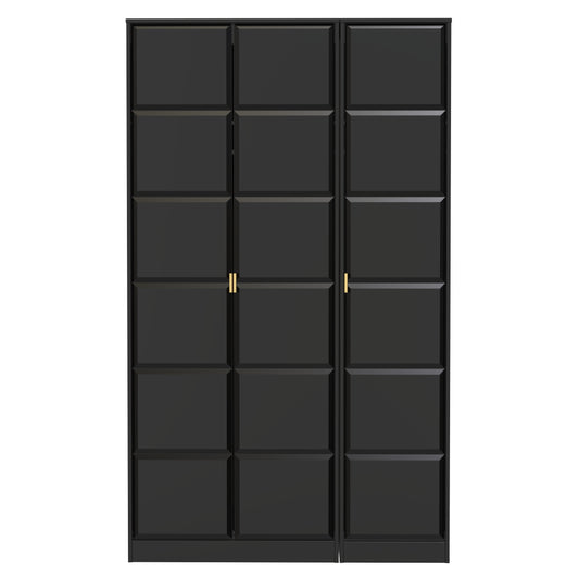 Cube Tall Wardrobe Black 3 Doors 1 Shelf 198cm