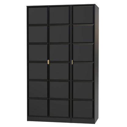Cube Tall Wardrobe Black 3 Doors 1 Shelf 198cm