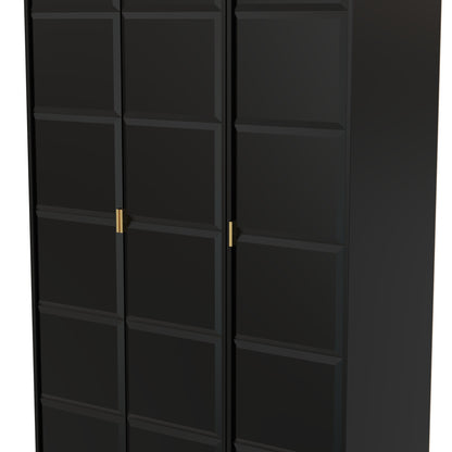 Cube Tall Wardrobe Black 3 Doors 1 Shelf 198cm