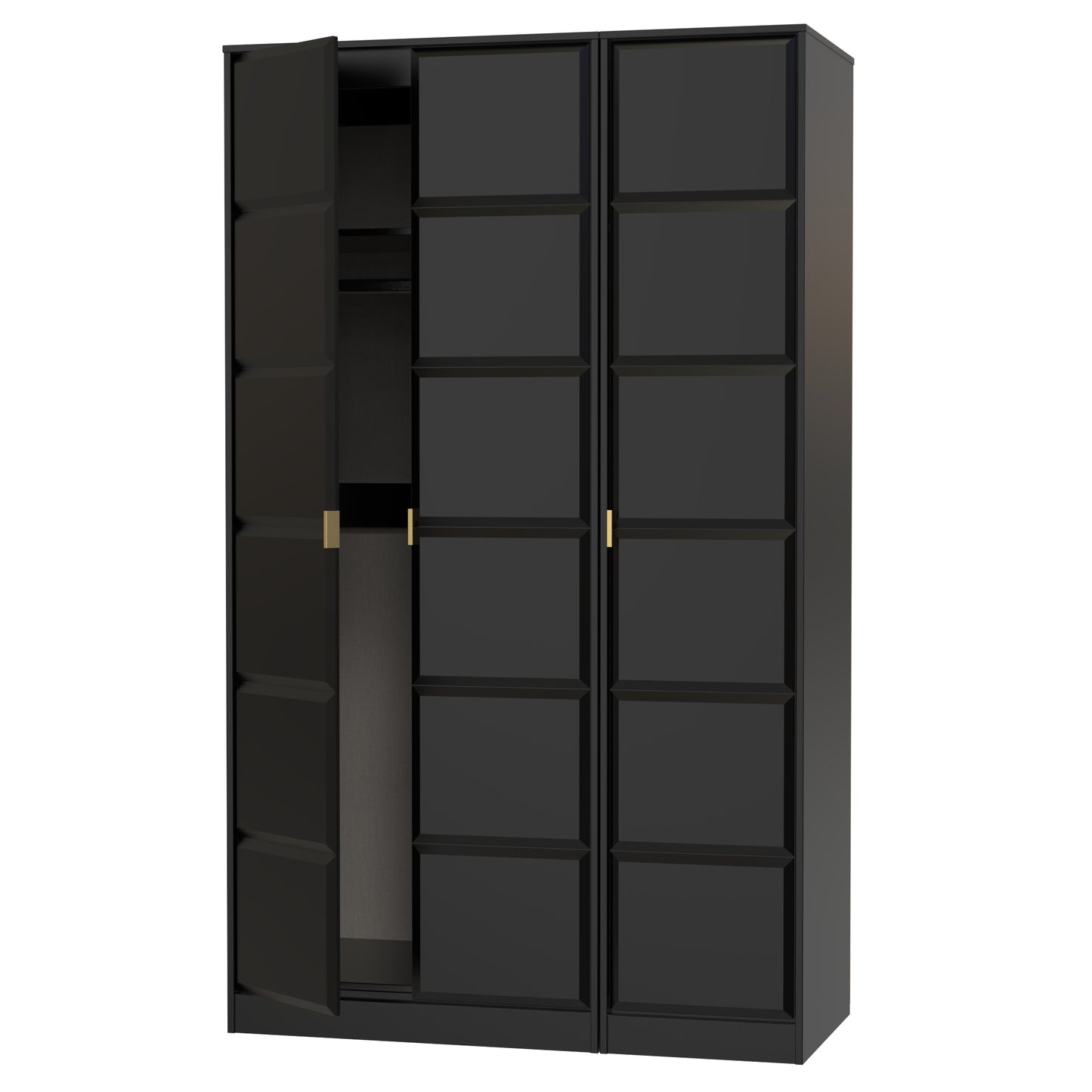 Cube Tall Wardrobe Black 3 Doors 1 Shelf 198cm