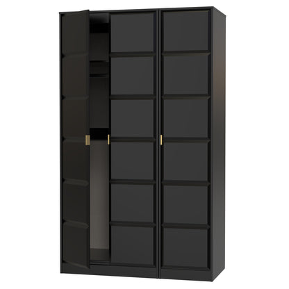 Cube Tall Wardrobe Black 3 Doors 1 Shelf 198cm
