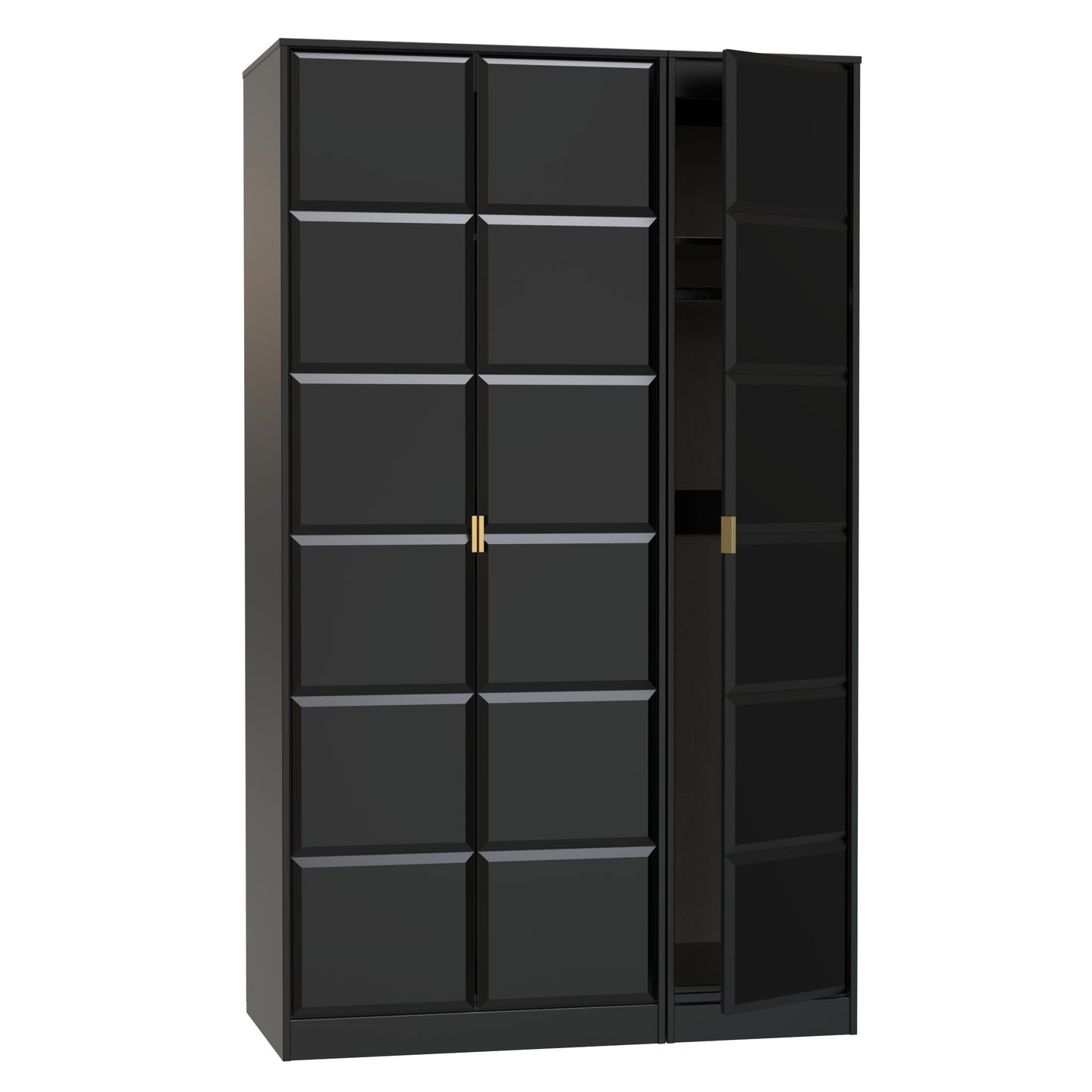 Cube Tall Wardrobe Black 3 Doors 1 Shelf 198cm