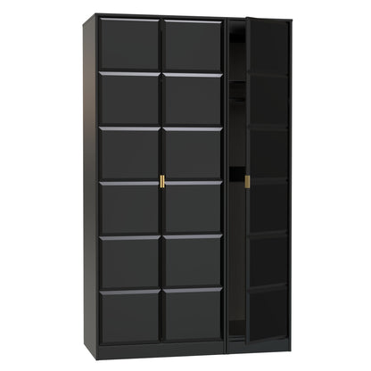 Cube Tall Wardrobe Black 3 Doors 1 Shelf 198cm