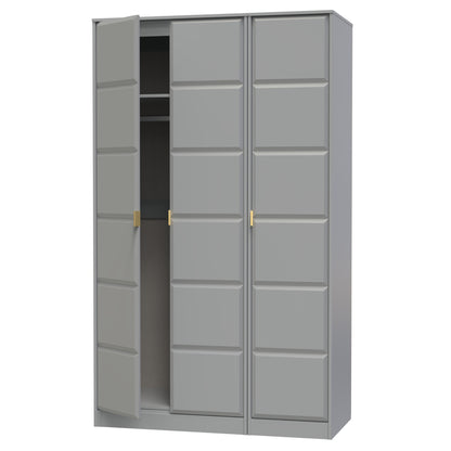 Cube Tall Wardrobe Grey 3 Doors 1 Shelf 198cm