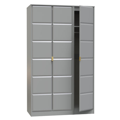 Cube Tall Wardrobe Grey 3 Doors 1 Shelf 198cm