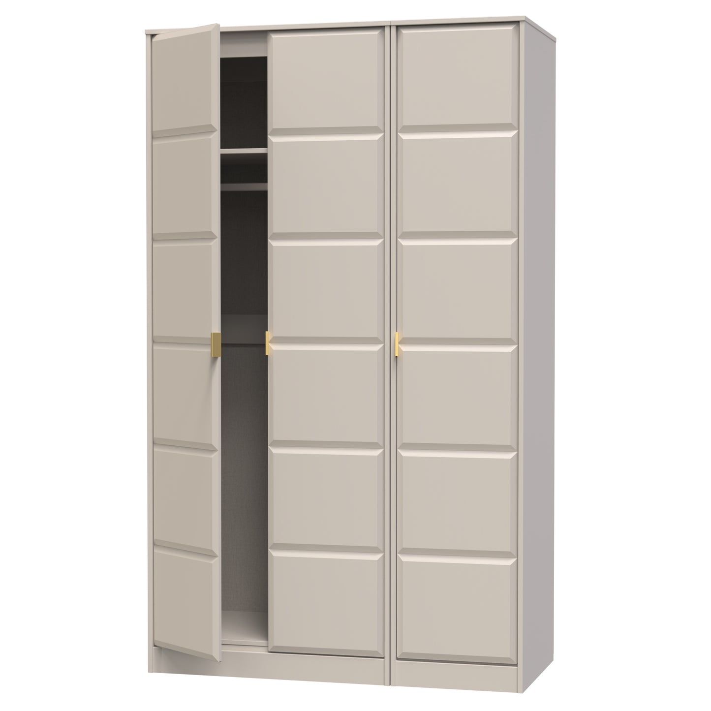 Cube Tall Wardrobe Off-White 3 Doors 1 Shelf 198cm