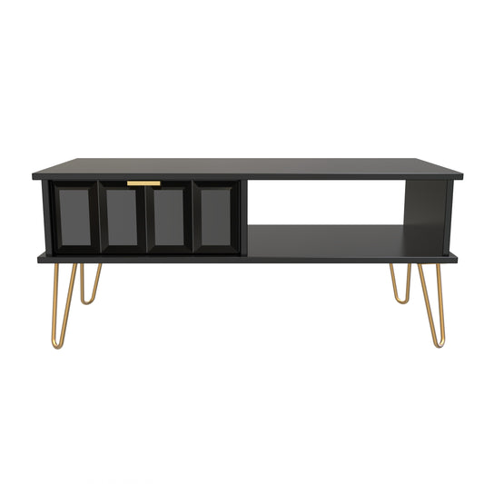 Cube Coffee Table Black 1 Shelf 1 Drawer 92cm