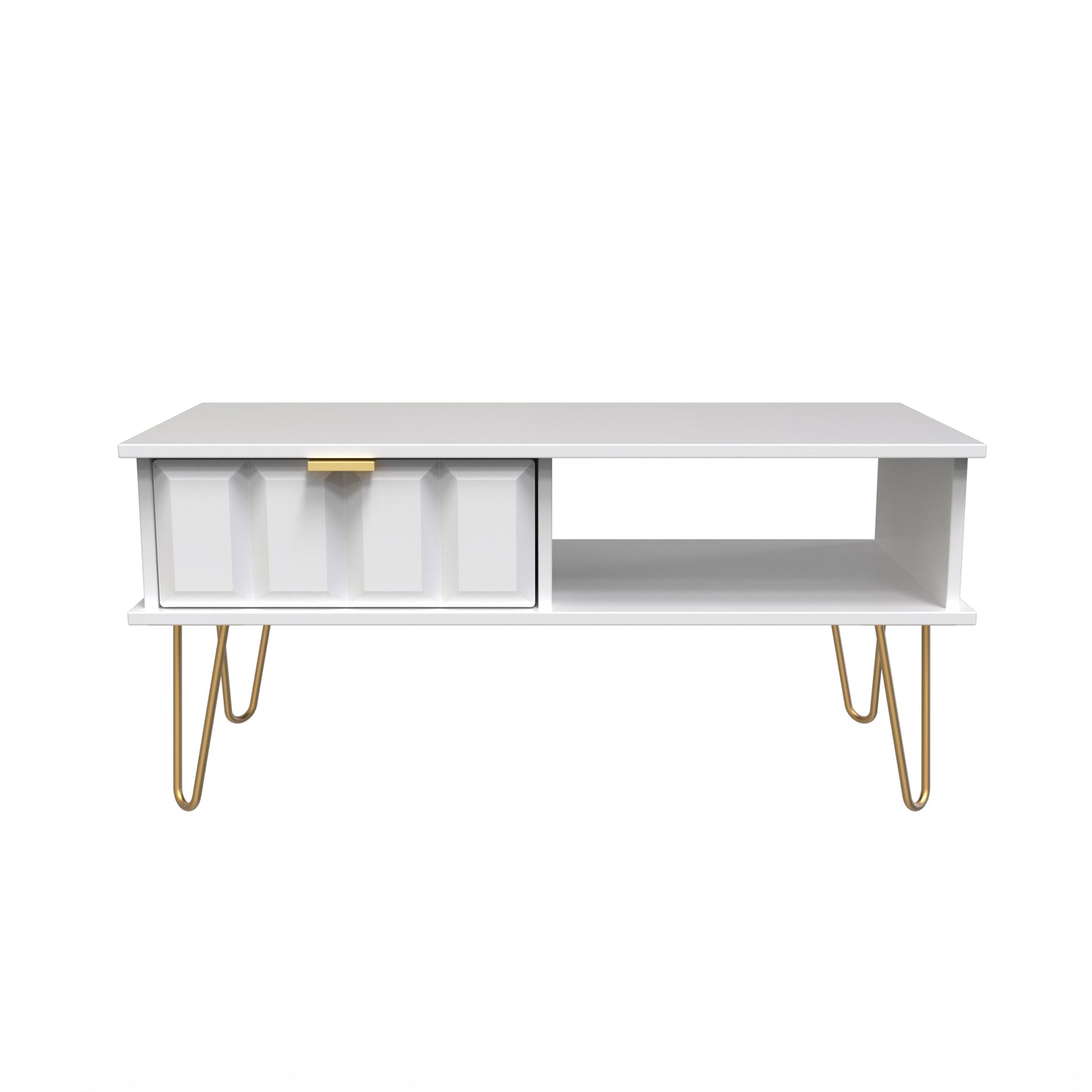 Cube Coffee Table White 1 Shelf 1 Drawer 92cm