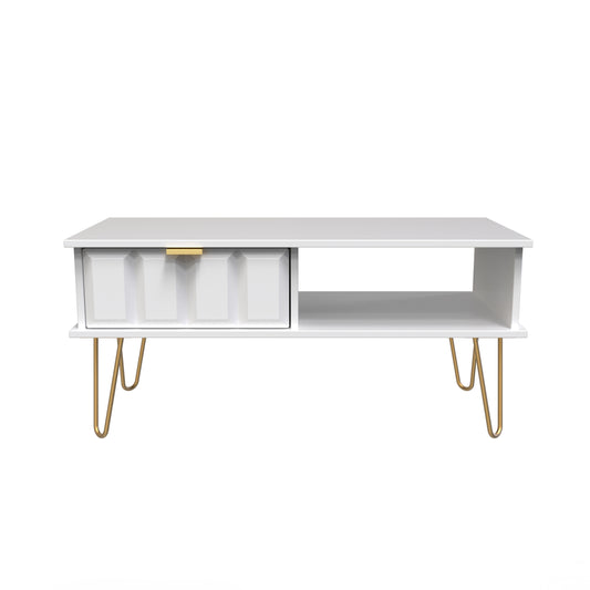 Cube Coffee Table White 1 Shelf 1 Drawer 92cm