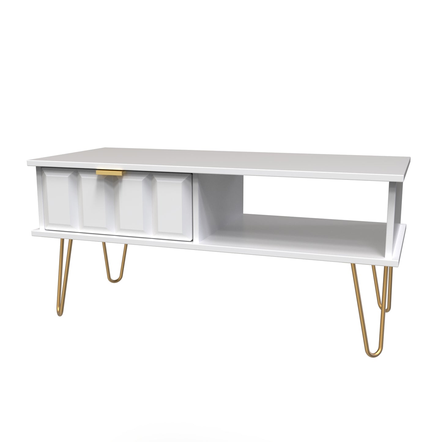 Cube Coffee Table White 1 Shelf 1 Drawer 92cm