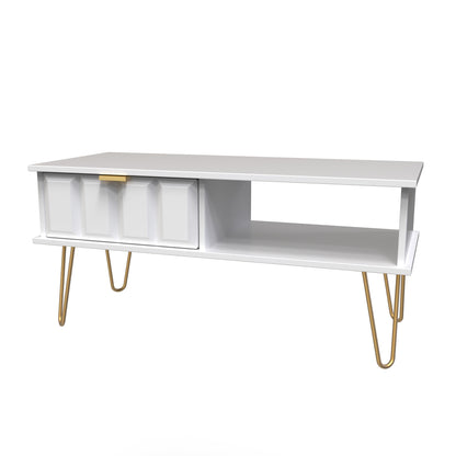 Cube Coffee Table White 1 Shelf 1 Drawer 92cm