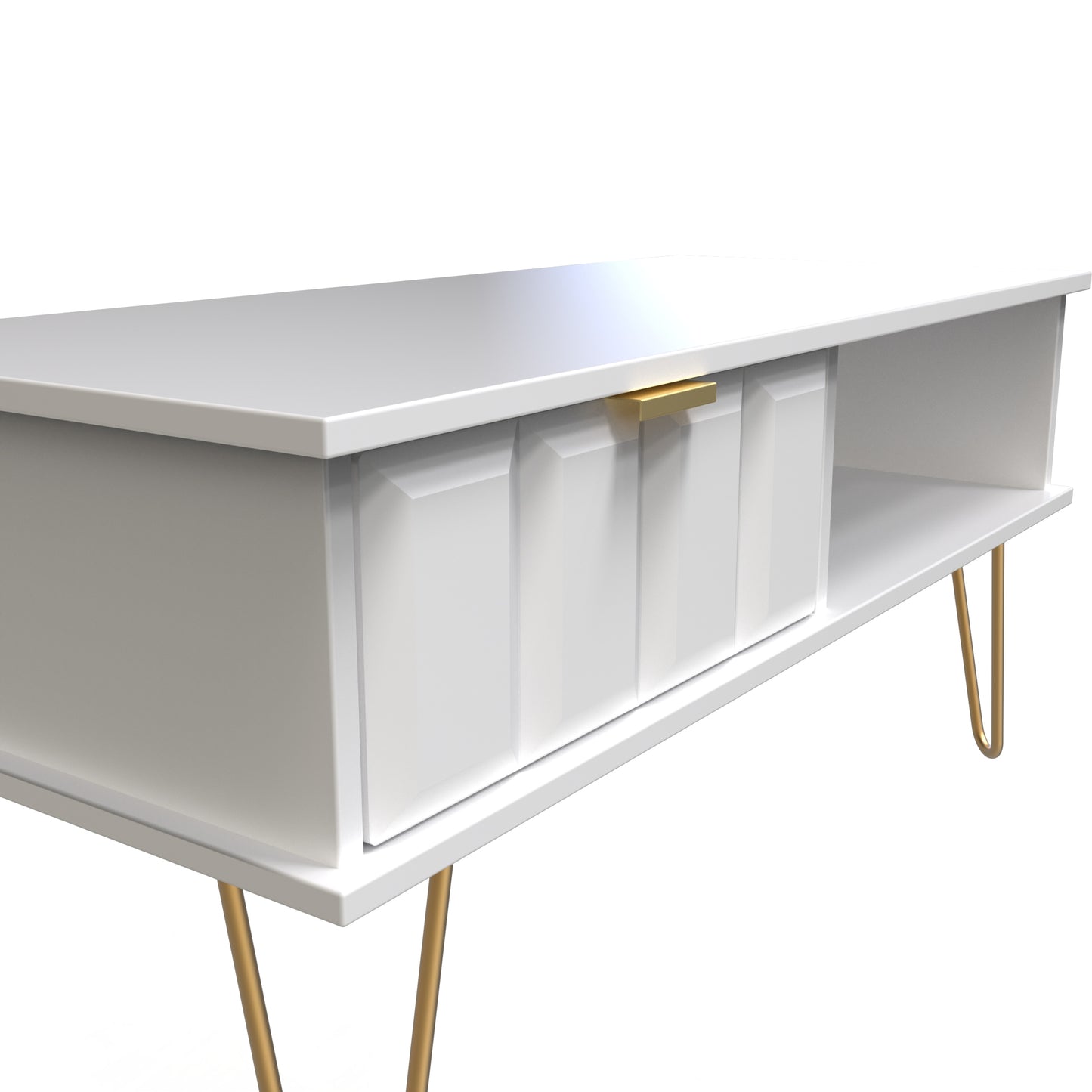 Cube Coffee Table White 1 Shelf 1 Drawer 92cm