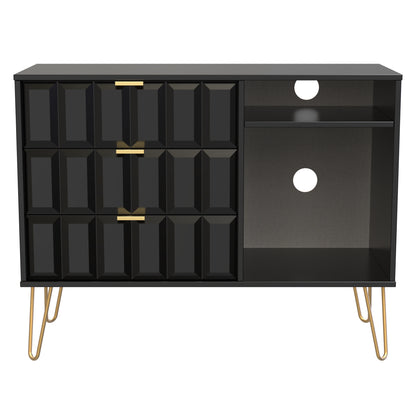 Cube TV Unit Black 2 Shelves 3 Drawers 97cm
