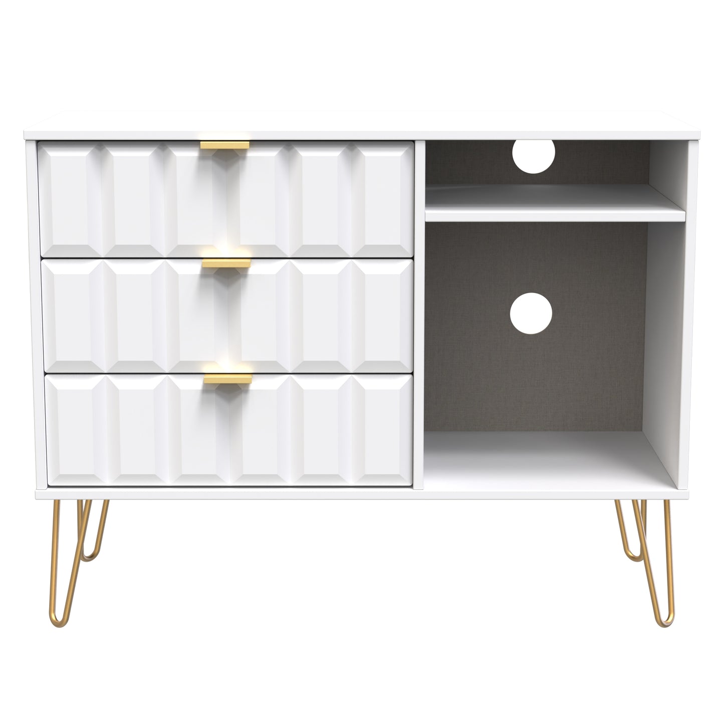 Cube TV Unit White 2 Shelves 3 Drawers 97cm