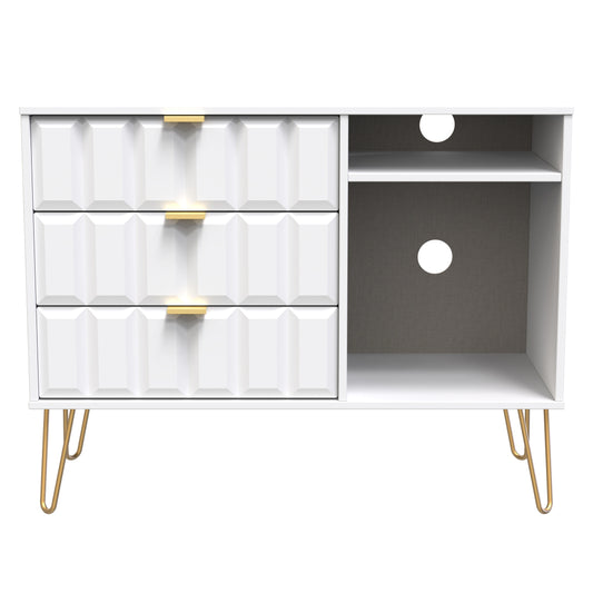 Cube TV Unit White 2 Shelves 3 Drawers 97cm