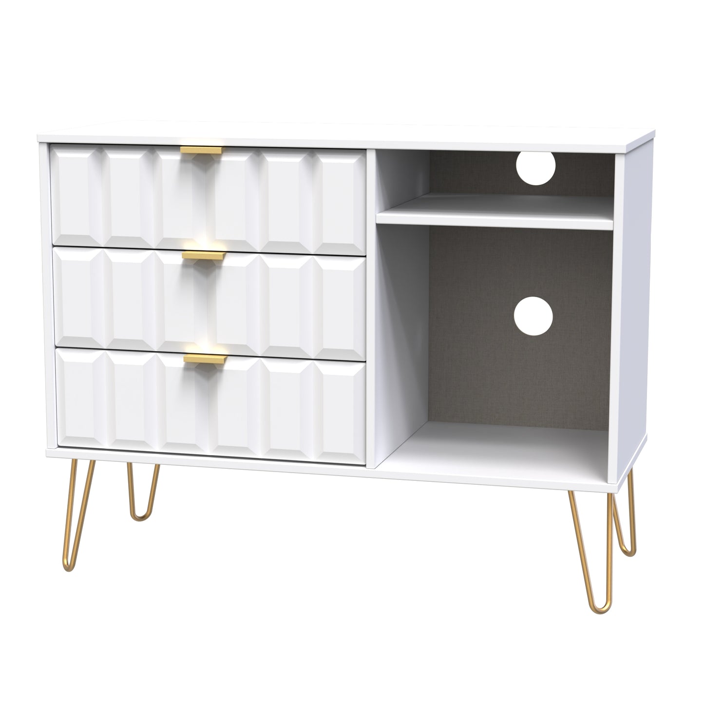 Cube TV Unit White 2 Shelves 3 Drawers 97cm