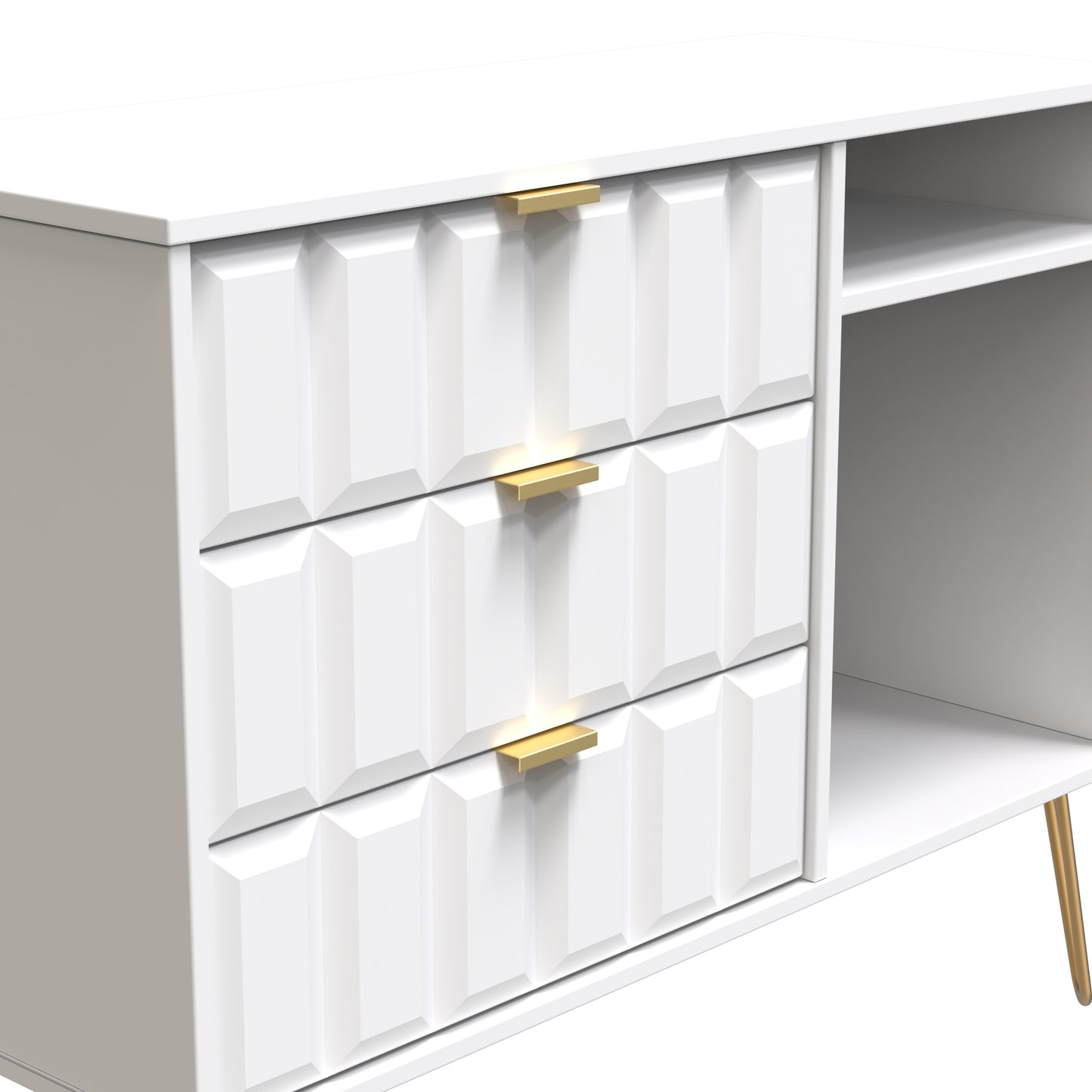 Cube TV Unit White 2 Shelves 3 Drawers 97cm