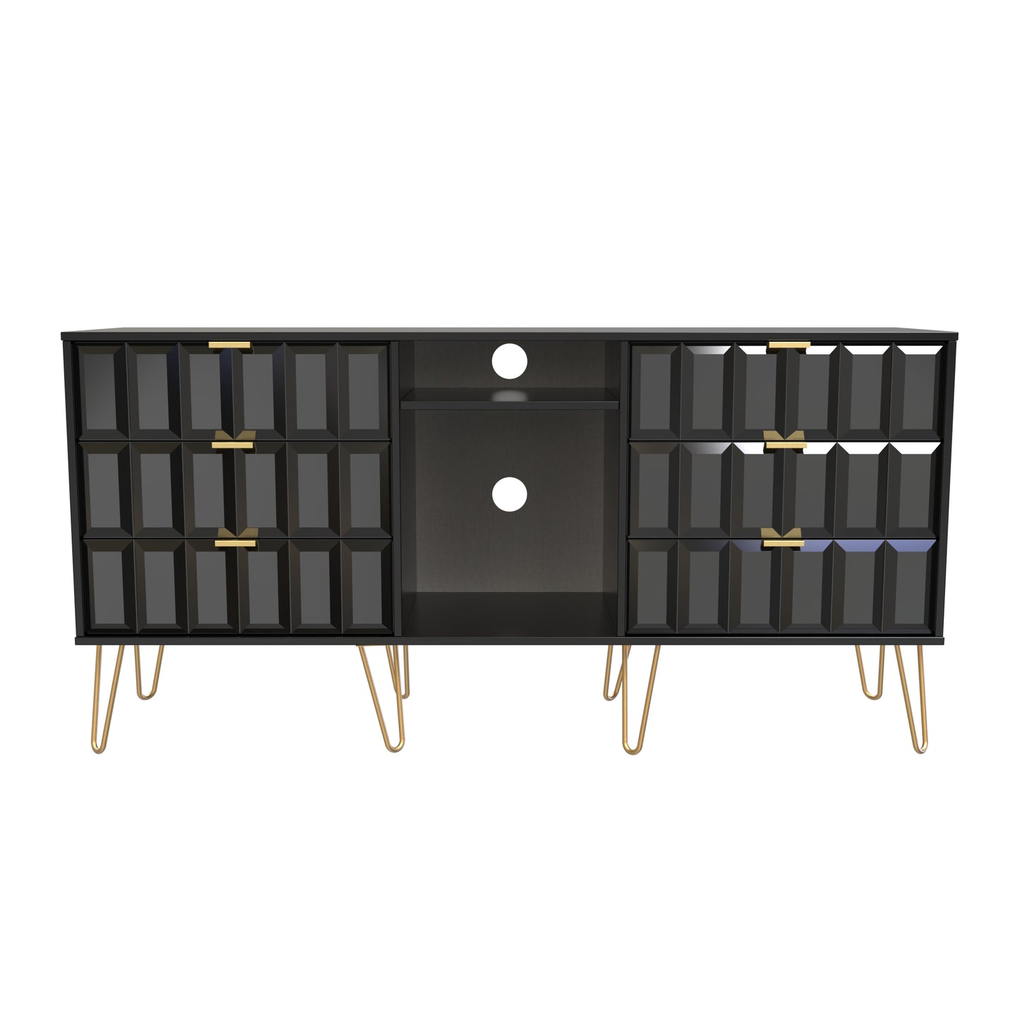 Cube Large Sideboard Black 2 Shelves 6 Drawers 152cm