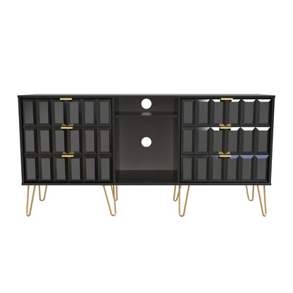 Cube Large Sideboard Black 2 Shelves 6 Drawers 152cm