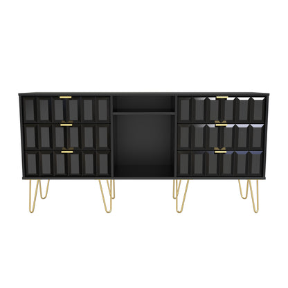 Cube Large Sideboard Black 2 Shelves 6 Drawers 152cm