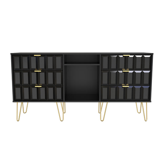 Cube Large Sideboard Black 2 Shelves 6 Drawers 152cm
