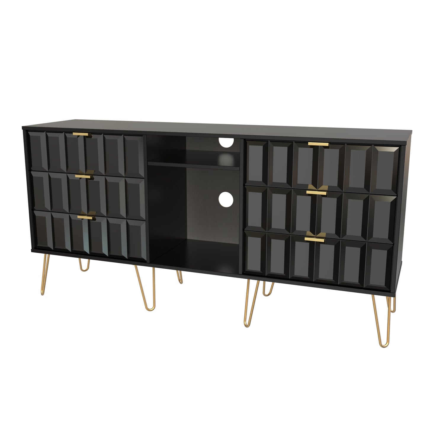 Cube Large Sideboard Black 2 Shelves 6 Drawers 152cm
