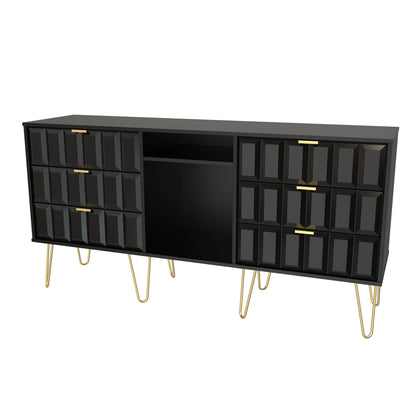 Cube Large Sideboard Black 2 Shelves 6 Drawers 152cm
