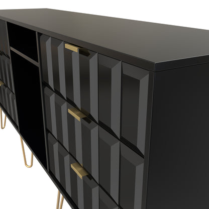 Cube Large Sideboard Black 2 Shelves 6 Drawers 152cm