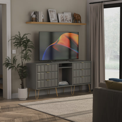 Cube Large Sideboard Grey 2 Shelves 6 Drawers 152cm