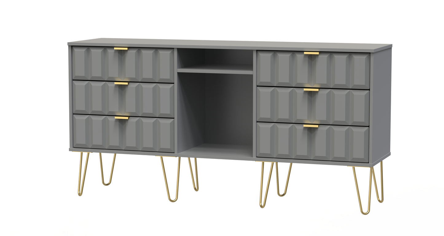 Cube Large Sideboard Grey 2 Shelves 6 Drawers 152cm