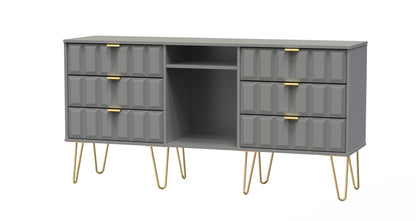 Cube Large Sideboard Grey 2 Shelves 6 Drawers 152cm