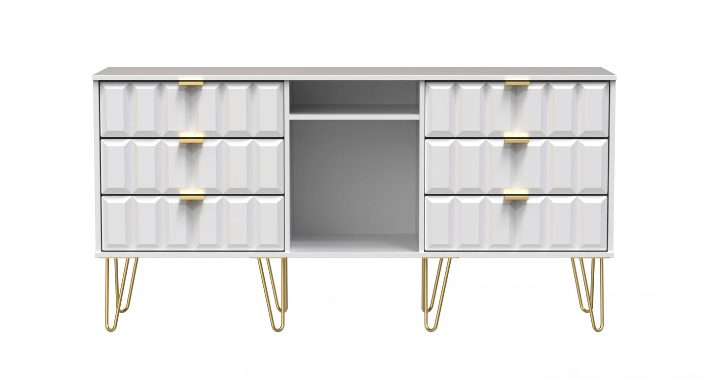 Cube Large Sideboard White 2 Shelves 6 Drawers 152cm