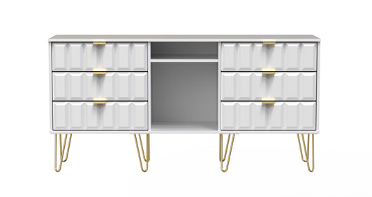 Cube Large Sideboard White 2 Shelves 6 Drawers 152cm