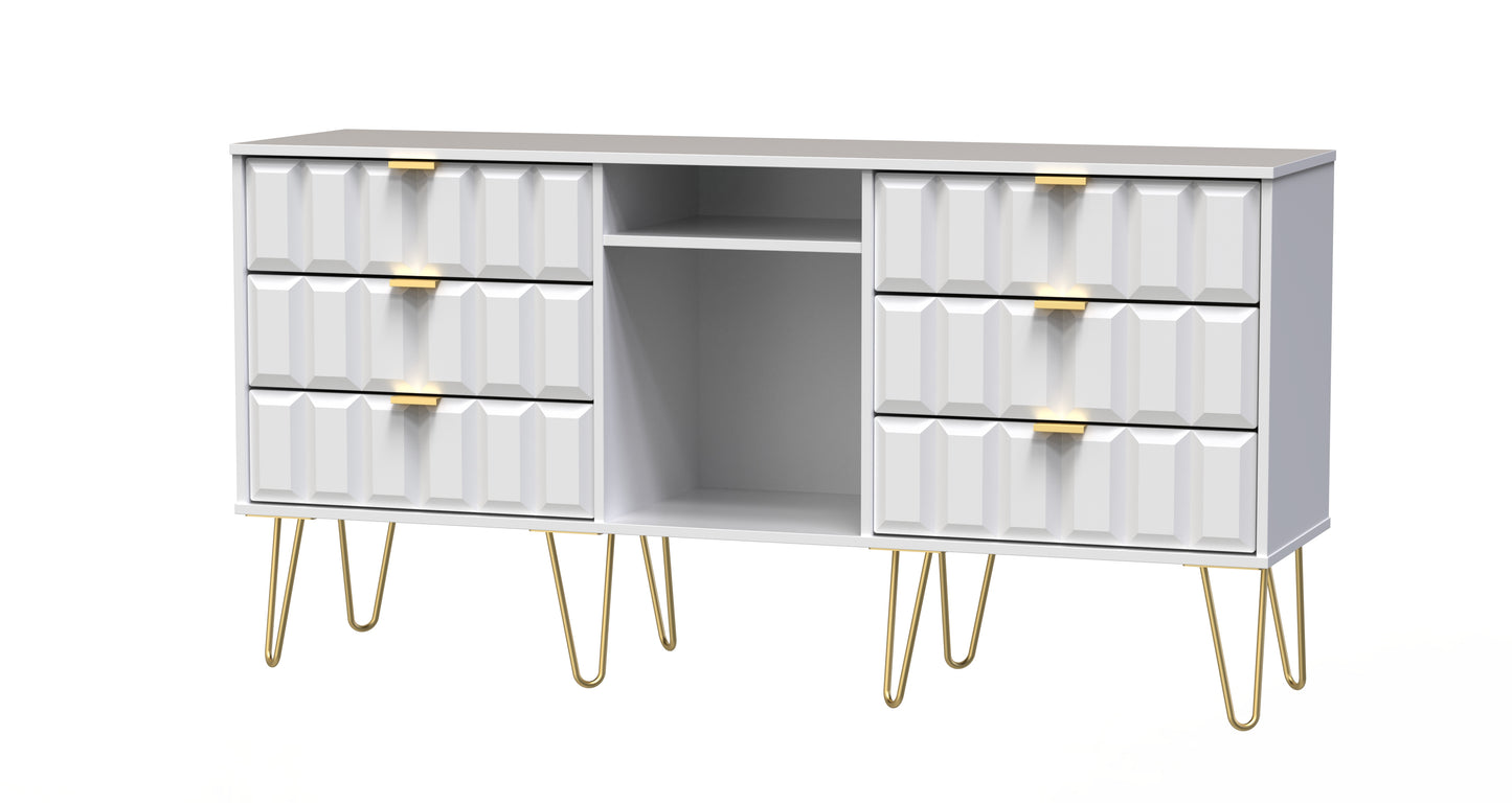 Cube Large Sideboard White 2 Shelves 6 Drawers 152cm