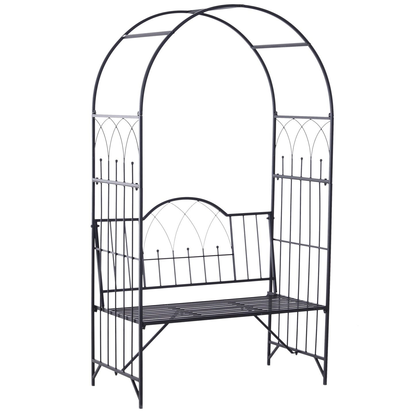 Garden Metal Arch Bench Outdoor Patio Rose Trellis Arbour Pergola for Climbing Plant Antique Style 2 Seater Chair