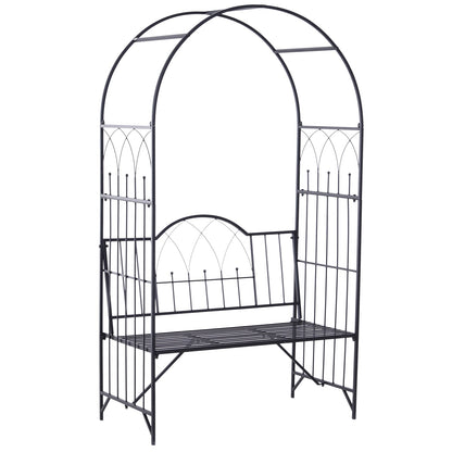 Garden Metal Arch Bench Outdoor Patio Rose Trellis Arbour Pergola for Climbing Plant Antique Style 2 Seater Chair