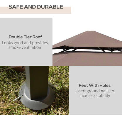 2.5M 8ft New Double-Tier BBQ Gazebo Grill Canopy Barbecue Tent Shelter Patio Deck Cover - Coffee