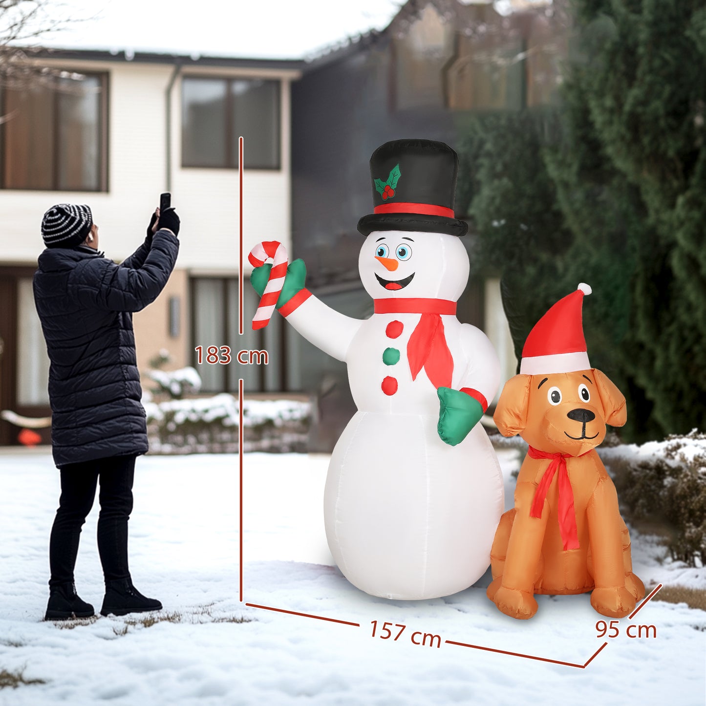 Snowman And Dog Inflatable Christmas Decoration - 183cm