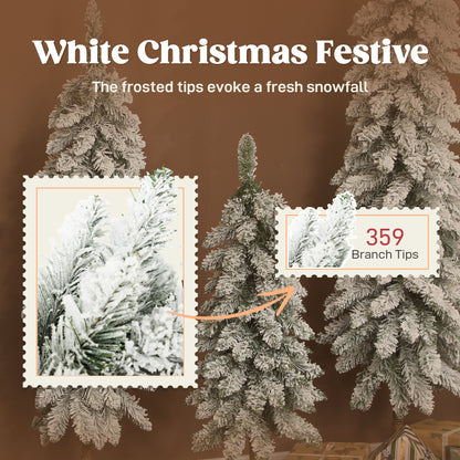 3x Slim Pencil Christmas Tree Artificial - White Frosted Green   Tips