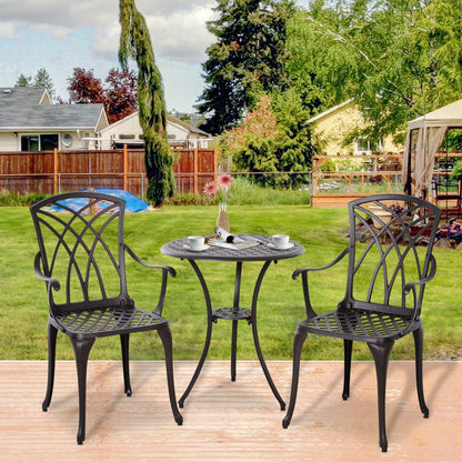 Patio Cast Aluminium 3-Piece Bistro Set Coffee Table & 2 Chairs Set Outdoor Garden Furniture Set