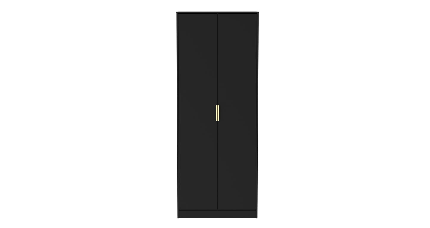 Diego J Tall Wardrobe Black 2 Doors 1 Shelf 197cm