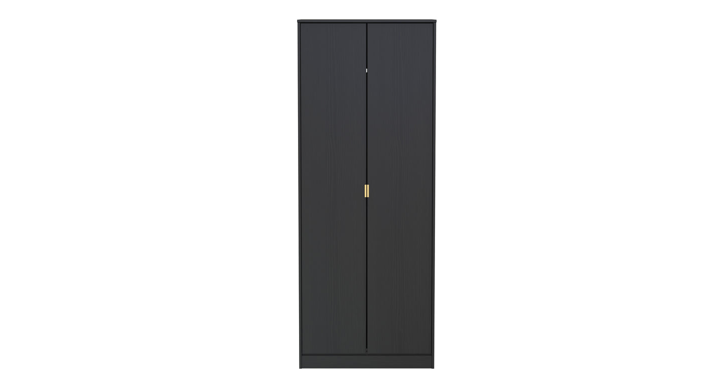 Diego J Tall Wardrobe Black 2 Doors 1 Shelf 197cm