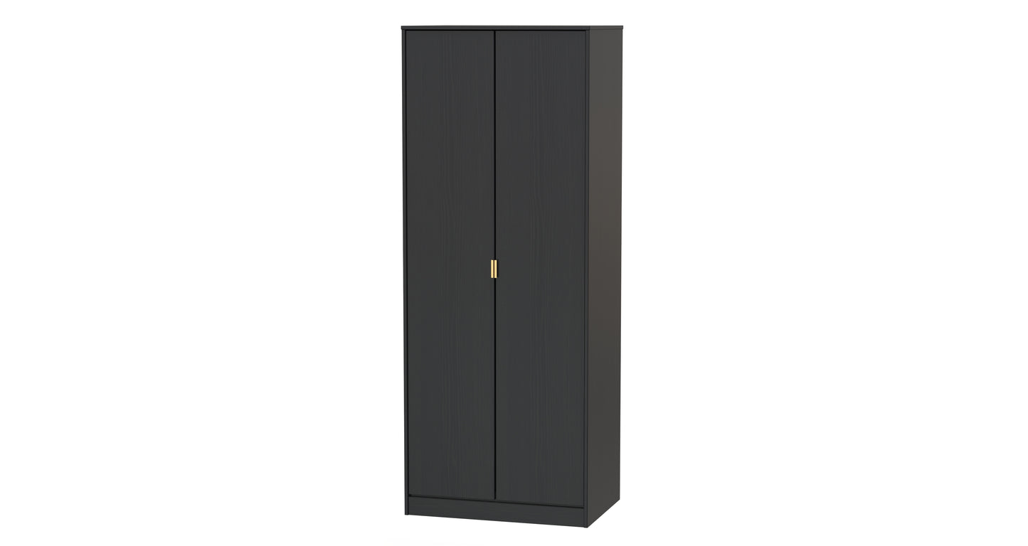 Diego J Tall Wardrobe Black 2 Doors 1 Shelf 197cm